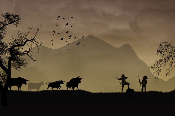 polowanie na bizony - Wektor, obraz