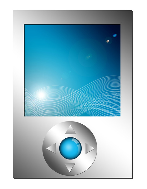 Chrome mp3 player with blue screen over white background. Isolated design - Photo, Image