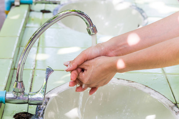 Washing Hands. Cleaning Hands. Hygiene outdoor - Zdjęcie, obraz
