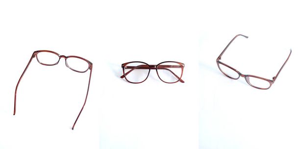 Brązowe Owalne Okulary izolowane na białym tle. Okulary na białym tle - Zdjęcie, obraz