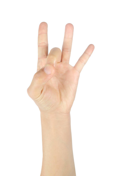 Pravá dlaň, gesta a symboly mužské ruky izolované na bílém pozadí s oříznutou stezkou - Fotografie, Obrázek