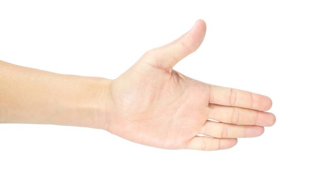 geste de la main gauche et signe de la main mâle isolé sur fond blanc avec chemin de coupe. - Photo, image