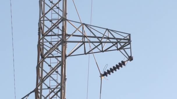 Awesome shot of a high voltage mast with cables and insulators. - Footage, Video