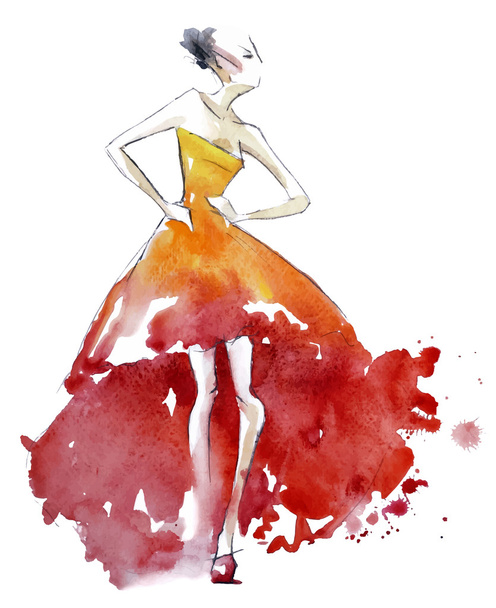 Red dress fashion illustration, vector - Vector, Image