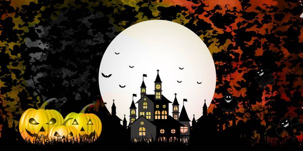 Halloween pumpkin castle moon background  - Vector, Image