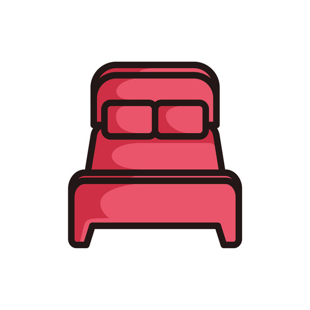 el símbolo de una cama para dos personas, en el estilo de arte de línea negra de color rojo y detalles de sombra. - Vector, imagen