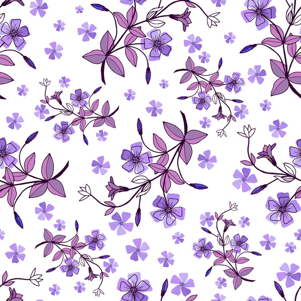 Απρόσκοπτη μοτίβο των λουλουδιών Περιγουίνκλ. Εικονογράφηση διανυσμάτων στοκ eps10. Ζωγραφική χεριών. - Διάνυσμα, εικόνα