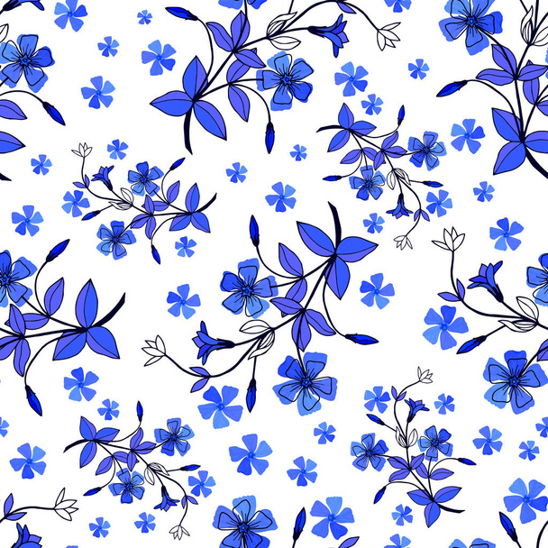 Απρόσκοπτη μοτίβο των λουλουδιών Περιγουίνκλ. Εικονογράφηση διανυσμάτων στοκ eps10. Ζωγραφική χεριών. - Διάνυσμα, εικόνα