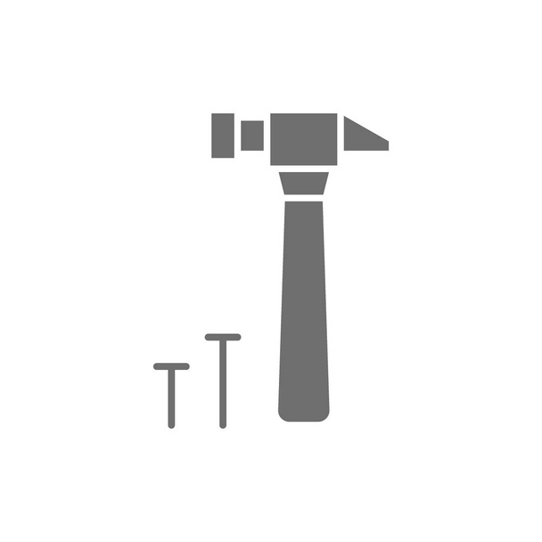 Martillo y clavos, herramientas de construcción icono gris. - Vector, Imagen