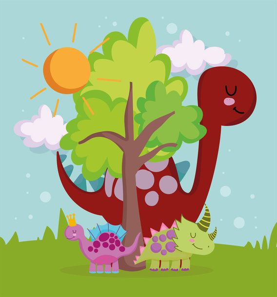 cute dinosaurs and tree - Διάνυσμα, εικόνα