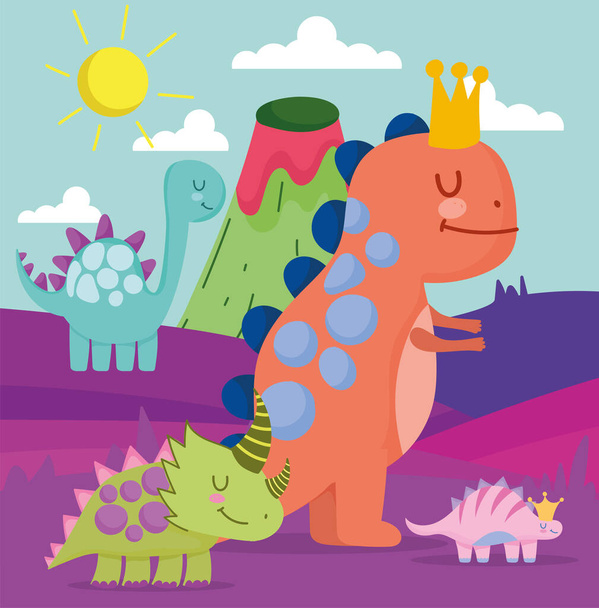 cute dinosaurs with landscape - Vector, imagen