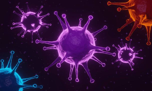 Representación 3D. pandemia microscópica de Covid-19. Mutación viral. - Foto, imagen