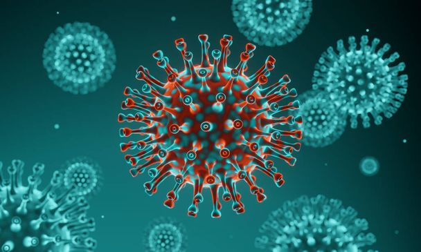 Representación 3D. pandemia microscópica de Covid-19. Mutación viral. - Foto, Imagen