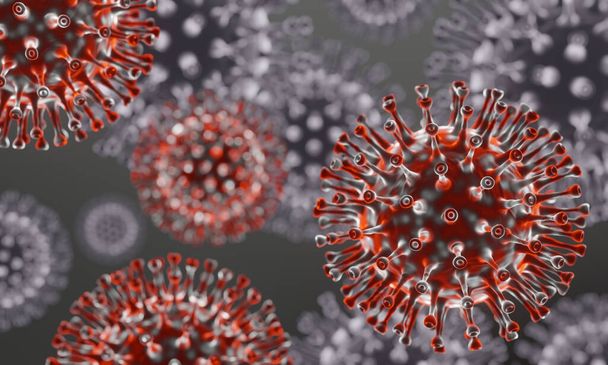 Representación 3D. Mutación del virus. pandemia microscópica de Covid-19. - Foto, Imagen