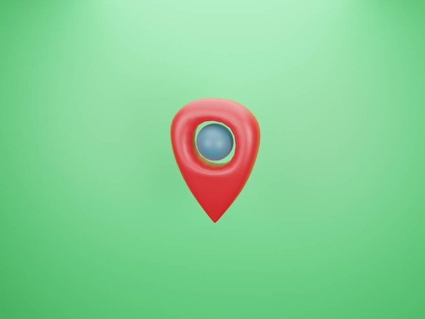  Map-Pin-Symbol isoliert auf grünem Hintergrund und zeigen Standort. 3D Render Illustration. - Foto, Bild