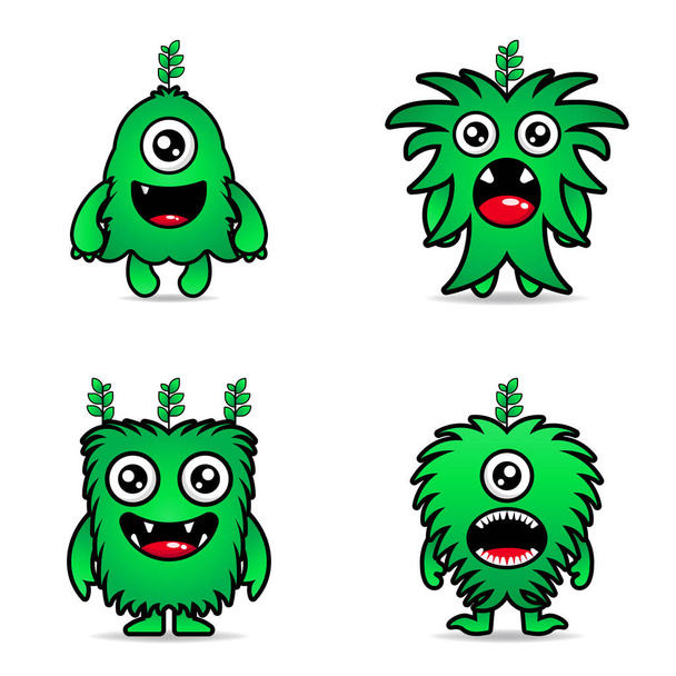 conjunto lindo verde monstruos diseño mascota kawaii - Foto, Imagen
