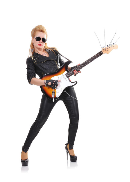 rocker girl with guitar - Valokuva, kuva