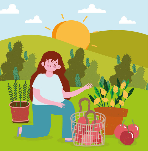 дівчина садівництво рослини
 - Вектор, зображення