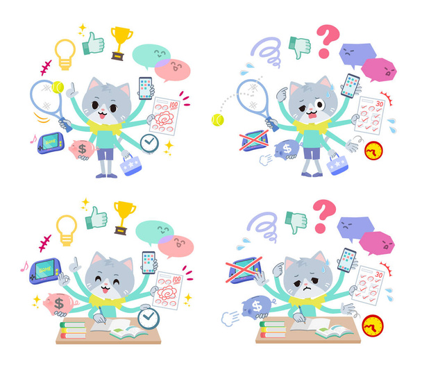 A set of Cat boy who perform multitasking.It's vector art so it's easy to edit. - Vektori, kuva