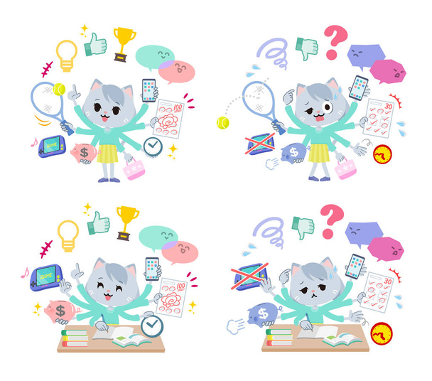 A set of Cat girl who perform multitasking.It's vector art so it's easy to edit. - Vektori, kuva