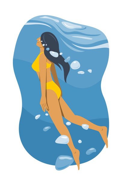 Žena se potápí pod vodou. - Vektor, obrázek