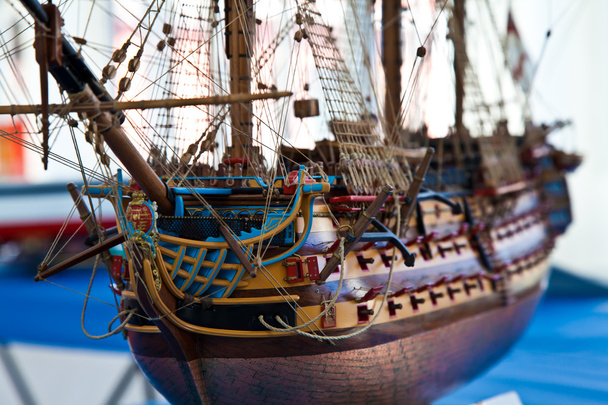 Galleon model detail made of wood. Useful as hobby example - Photo, Image