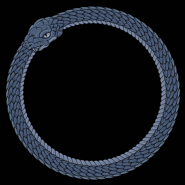 Vintage style design. A coiled Ouroboros snake biting its own tail. - Vector, Image