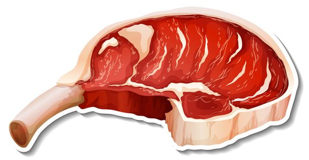 Prime costola di carne cruda adesivo su sfondo bianco illustrazione - Vettoriali, immagini