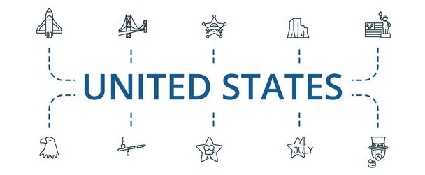 Ikona USA nastavena. Obsahuje upravitelné ikony, jako je socha svobody, erb Ameriky, americký fotbal a další. - Vektor, obrázek
