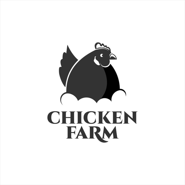 Logo de la granja de pollo para la ilustración de la plantilla de agricultura con elemento vectorial de gallina en el nido - Vector, Imagen