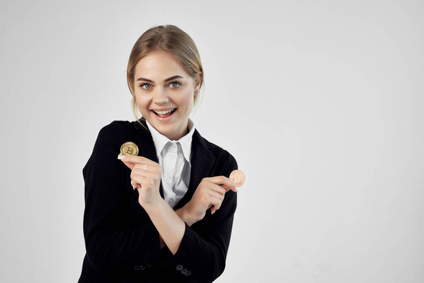 Business Woman Cryptocurrency Bitcoin Electronic Money Investing - Zdjęcie, obraz