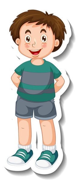 Sticker template with a boy cartoon character isolated illustration - Vecteur, image