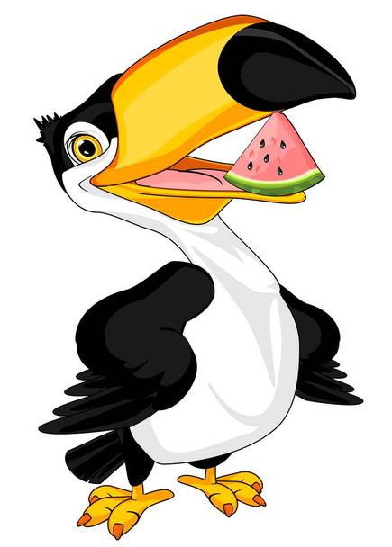cute toucan cartoon with watermelon - Φωτογραφία, εικόνα