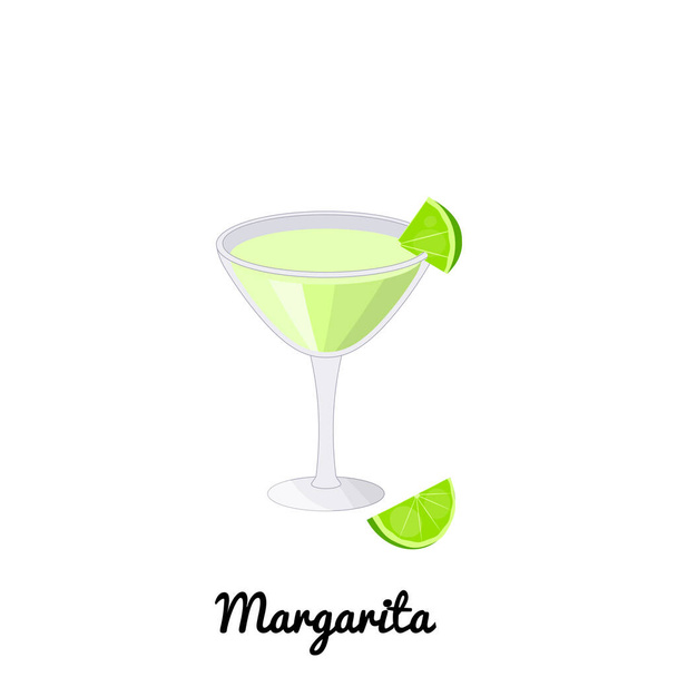 Margarita alcoholic cocktail with garnish in cartoon style isolated on white background. - Vector, Image