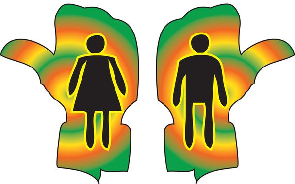 Frau und Mann Figur auf Toilette geführt handliches Schild - Vektor, Bild