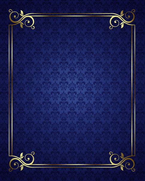 Gold border frame on blue pattern background. - Photo, Image