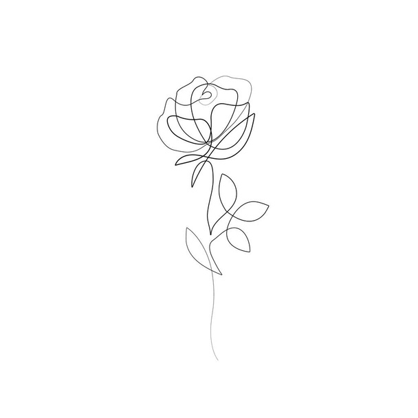  Εικονογράφηση ενός τριαντάφυλλου.Γραμμική τέχνη Εκτύπωση. Τατουάζ. Εκτυπώσιμη Σύγχρονη Εικονογράφηση Decor. Minimalist Drawing.Corner διακόσμηση - Διάνυσμα, εικόνα