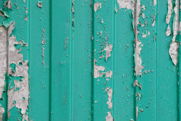 Old metal shabby green fence. Background with place for text. - Photo, Image