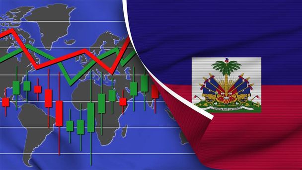 Haiti Realistische Flagge, Aktienfinanzmarkt, Weltkarte, Textureffekt 3D-Illustration - Foto, Bild