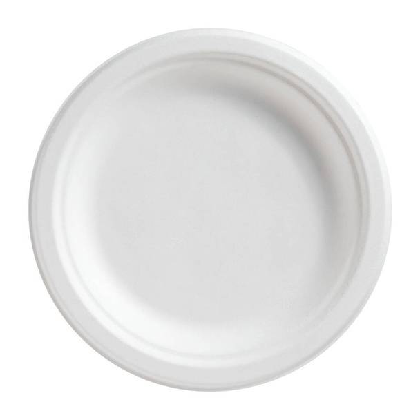 Biodegradable paper plate isolated on a white background, top view - Foto, Imagen