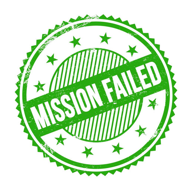 Текст MISSION FAILED, написаний на зеленому гранжевому зигзазі кордонів круглої марки
. - Фото, зображення