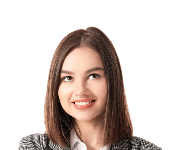 Молодая предпринимательница на белом фоне - Фото, изображение
