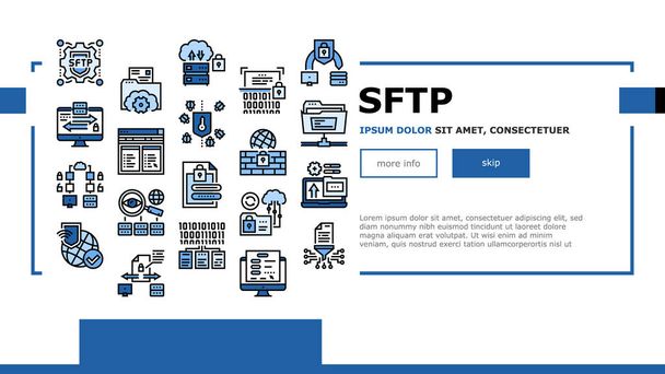 Ssh, vetor de cabeçalho de desembarque do protocolo de transferência de arquivos Sftp - Vetor, Imagem