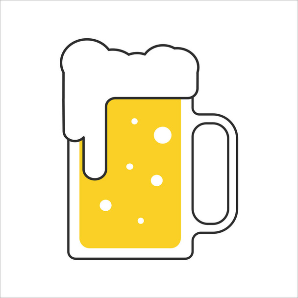 Tazza di birra con icona in schiuma in stile piatto illustrazione isolata - Vettoriali, immagini