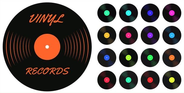 Disco in vinile set illustrazione vettoriale in vari colori per l'industria musicale - Vettoriali, immagini