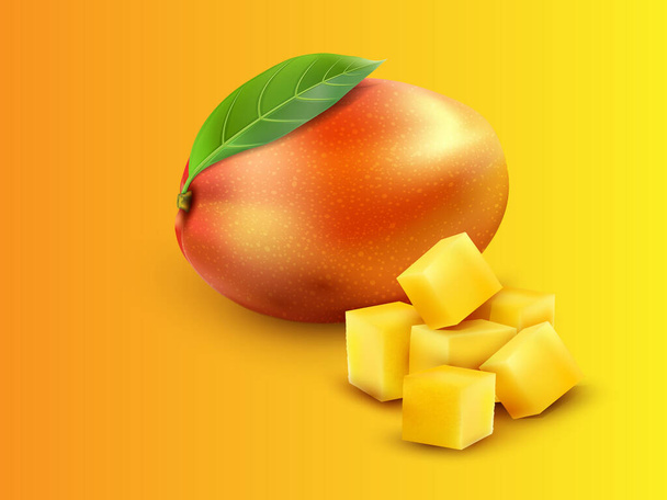 マンゴー。全体と部分。甘い果物。3Dベクトルアイコンセット. - ベクター画像