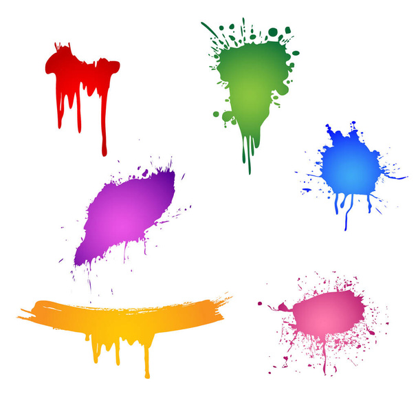 Набор красочных чернил в зеленый, красный, фиолетовый, синий, розовый, желтый цвет - Вектор,изображение