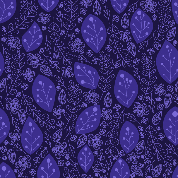 Темно-кольоровий квітковий візерунок з листям в стилі ручного малювання для текстильного друку, елементи фантазії для скрапбукінгу
 - Вектор, зображення