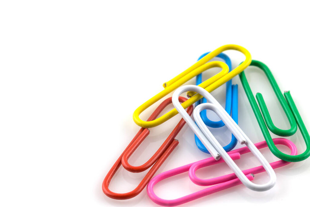 Colorful paperclips isolated on white background - Photo, Image