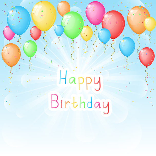 slunečné pozadí s barevné balónky pro narozeniny - Vektor, obrázek